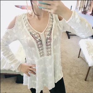 Daniel rainn white cold shoulder floral embroidered top